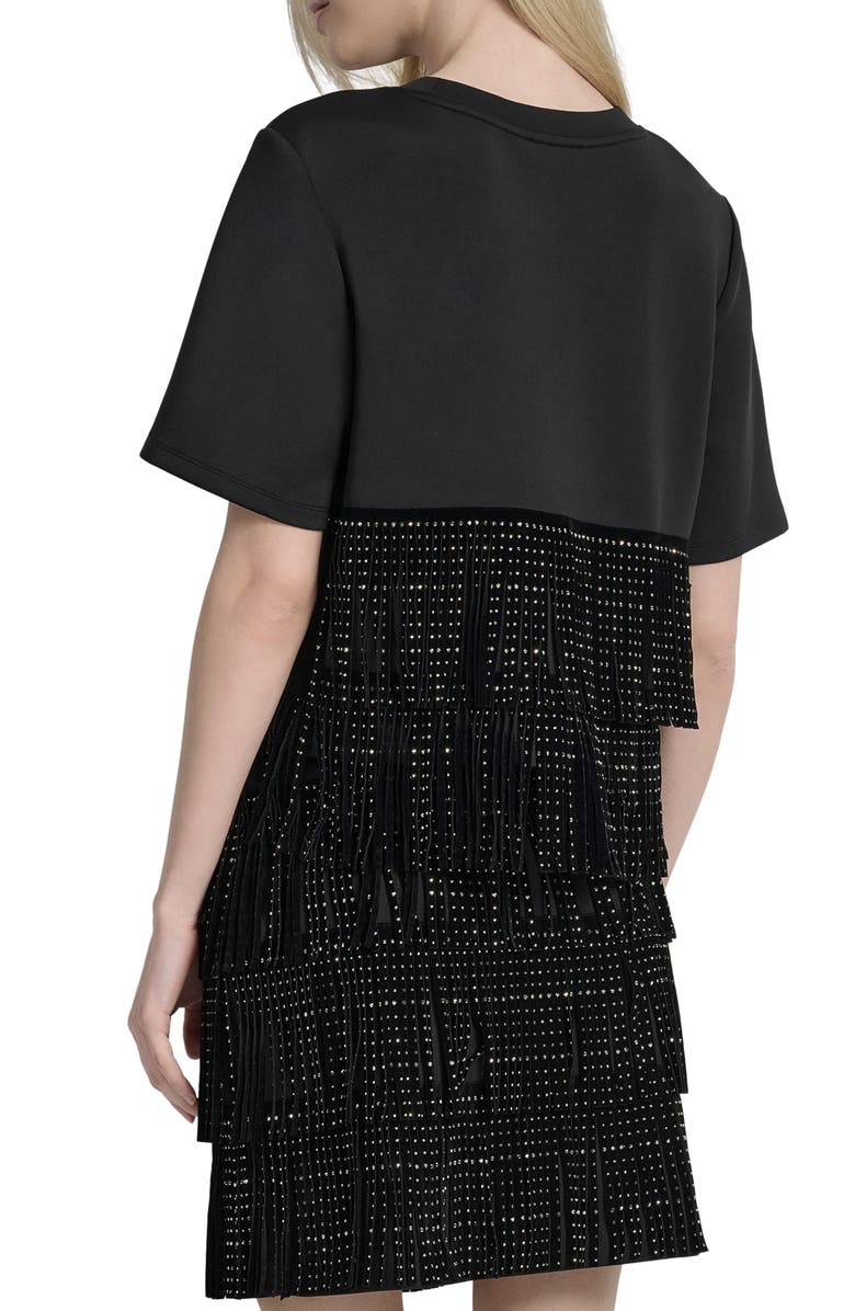 DKNY Stud Fringe T-Shirt, Alternate, color, Black
