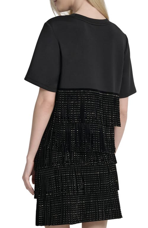 Dkny Stud Fringe T-shirt In Black