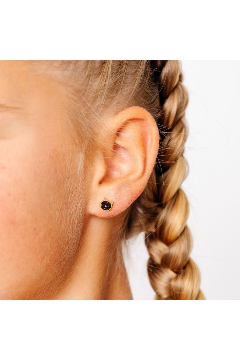 Girls' Black Cat Flatback Stud Hypoallergenic Earrings, Alternate, color, Black
