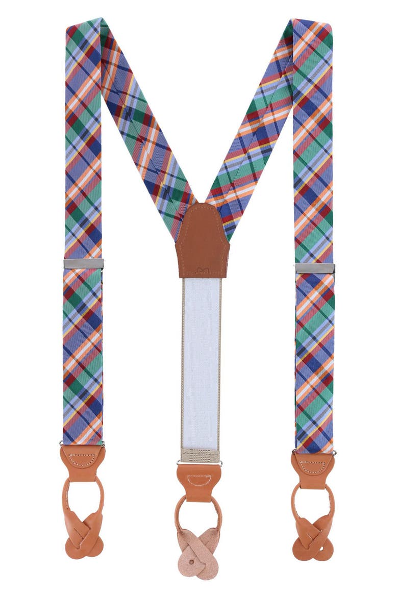 Sherwood Plaid Silk Suspenders, Main, color, COOL COLOR PLAID