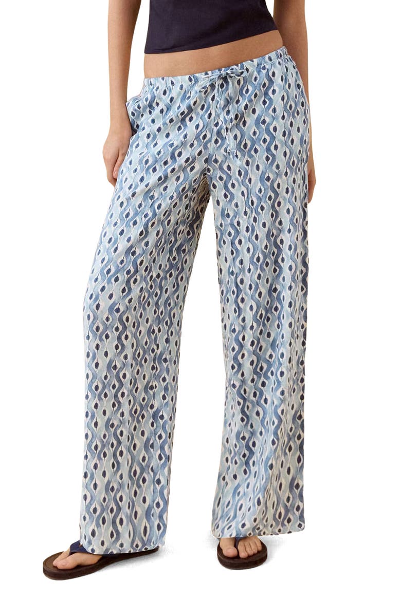High Waist Abstract Print Pants, Main, color, SKY BLUE
