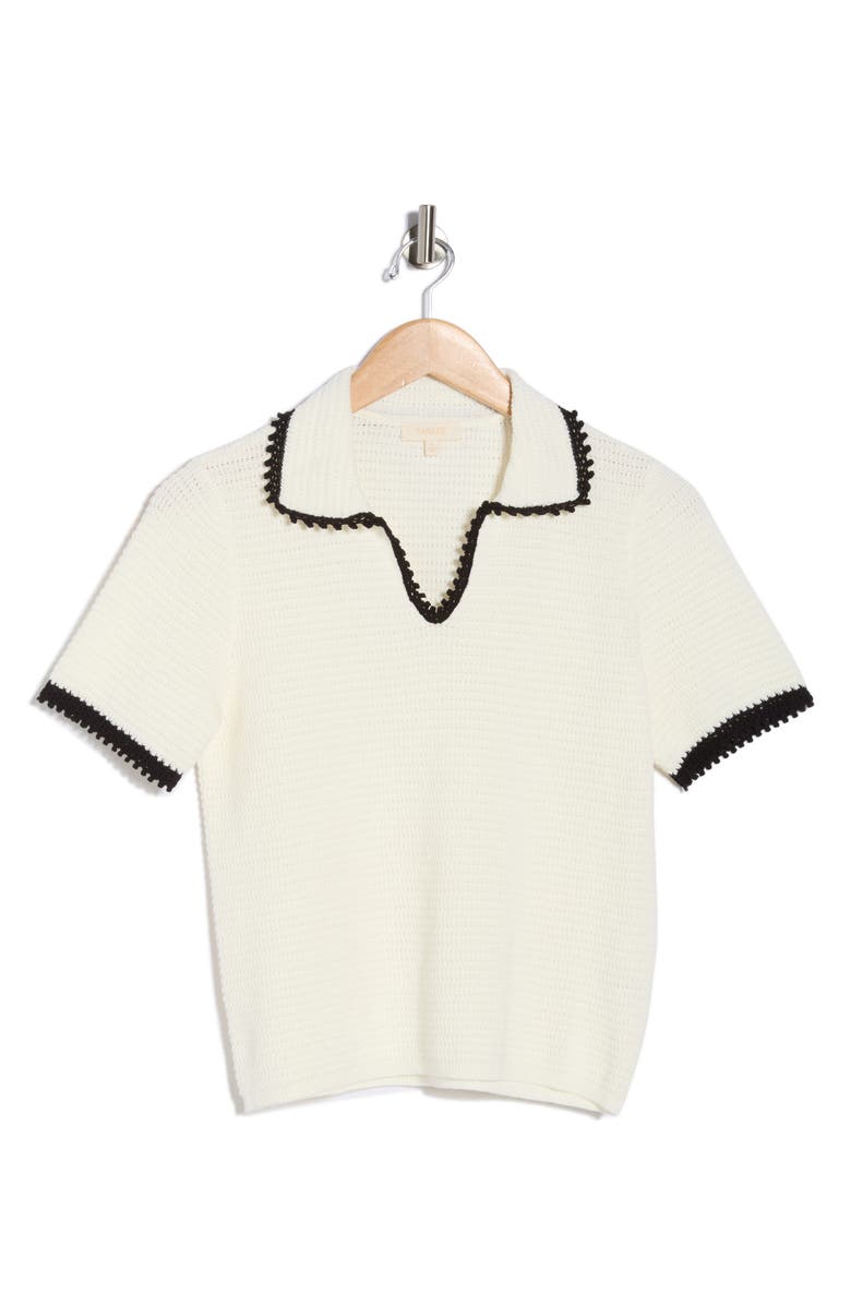 Parker Tipped Short Sleeve Cotton Sweater, Alternate, color, Antique White