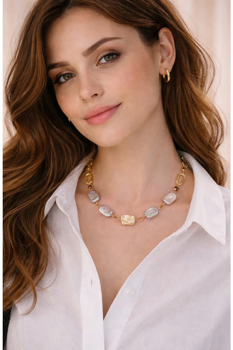 Samantha Mother-of-Pearl & Faux Pearl Station Necklace, Alternate, color, GOLD