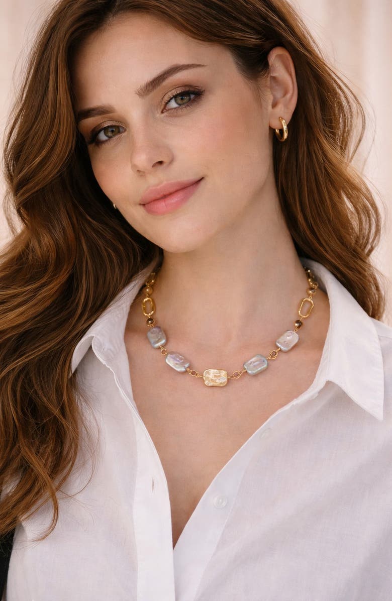 EYE CANDY LOS ANGELES Samantha Mother-of-Pearl & Faux Pearl Station Necklace, Alternate, color, Gold
