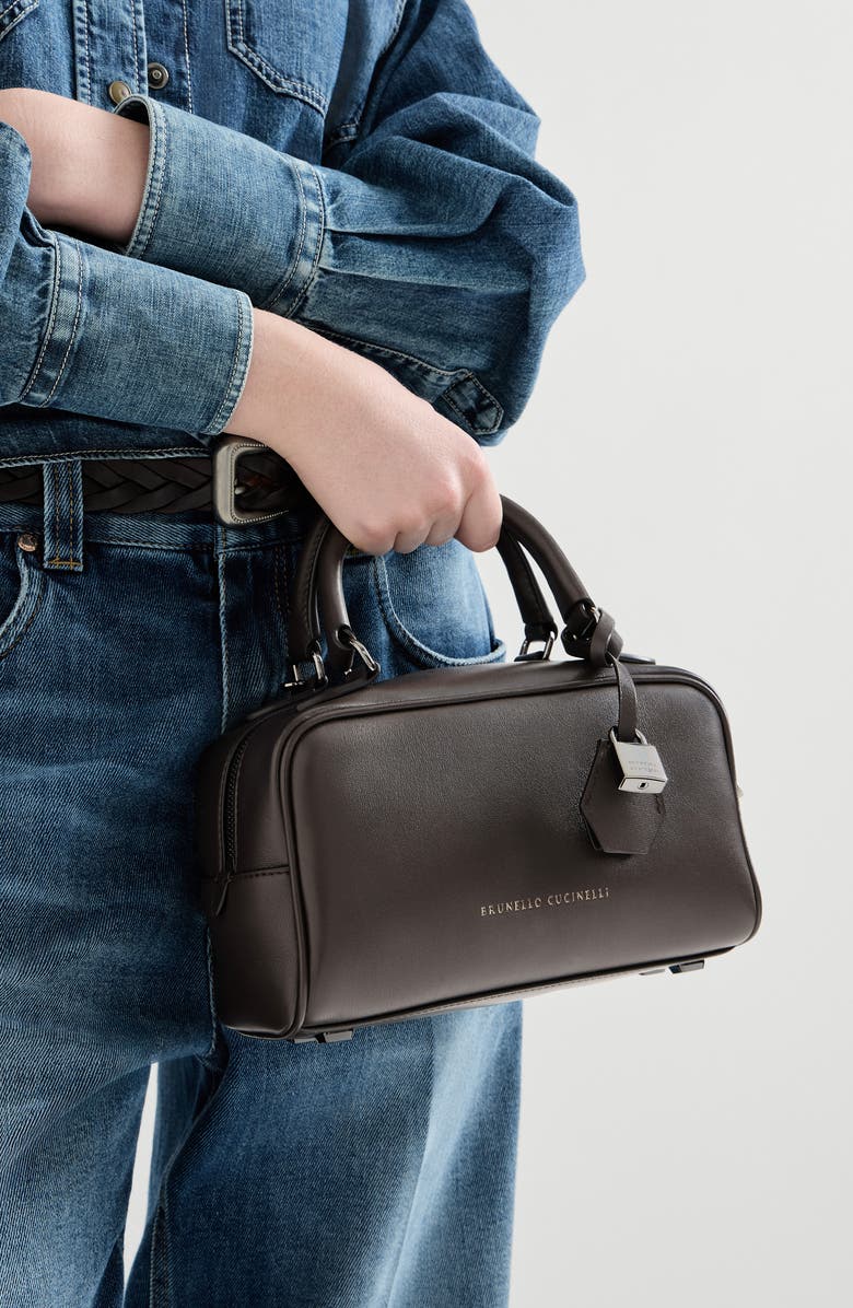 Brunello Cucinelli Small nappa Boston Explorer bag, Alternate, color, Rust Brown