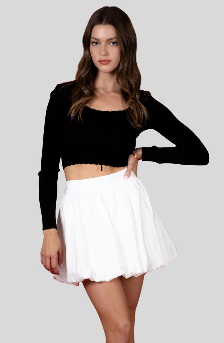 Blu Pepper Scallop Edge Long Sleeve Crop Top, Alternate, color, Black