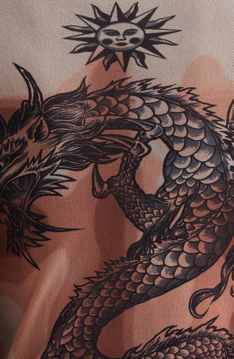 Jean Paul Gaultier Re-Edition Tattoo Trompe l'Oeil Long Sleeve Mesh Top, Alternate, color, Beige/ Brown/ Black