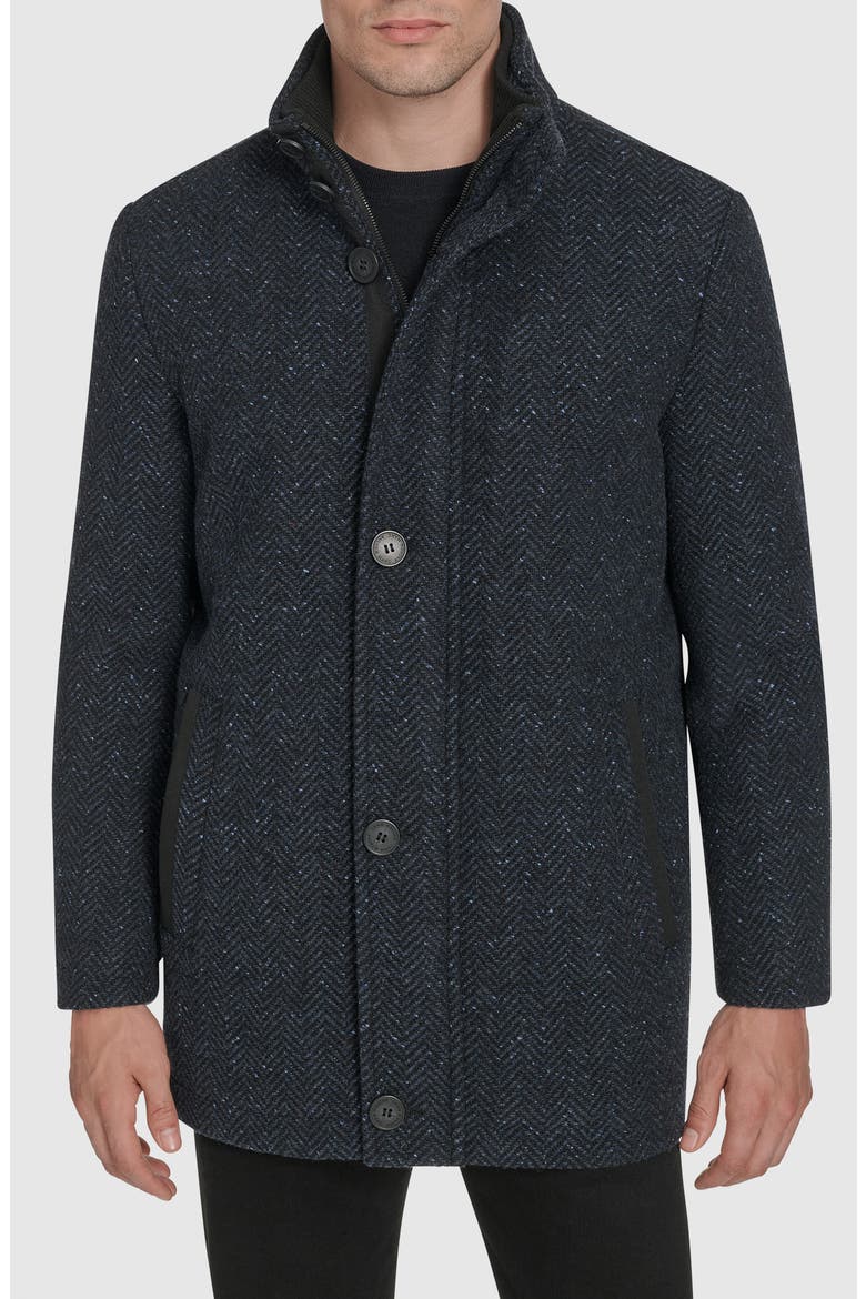 Dorsey Plaid Car Coat, Main, color, NAVY