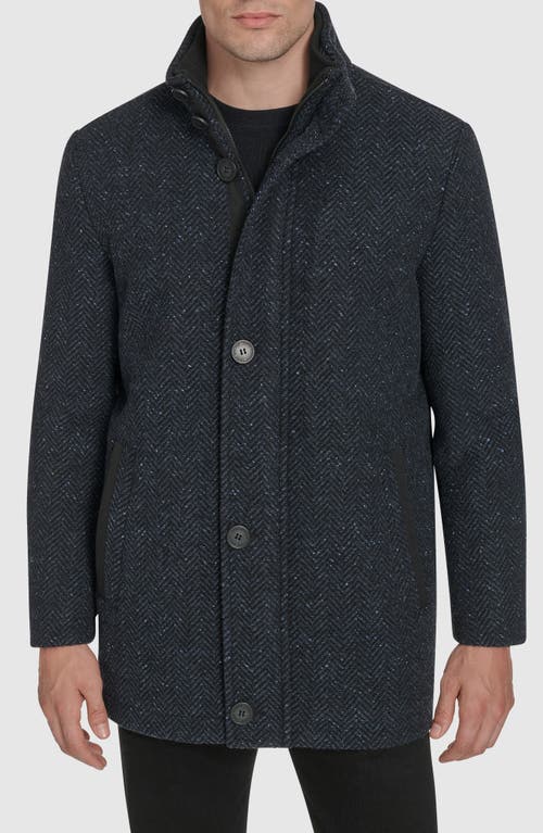 Andrew Marc Dorsey Plaid Wool Blend Car Coat In Black