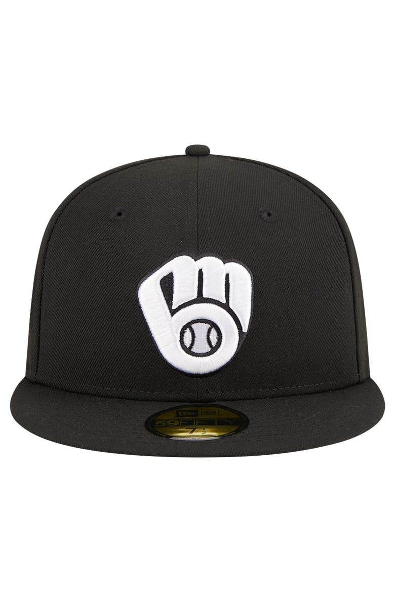 New Era Men's New Era Black Milwaukee Brewers Logo 59FIFTY Fitted Hat, Alternate, color, Black