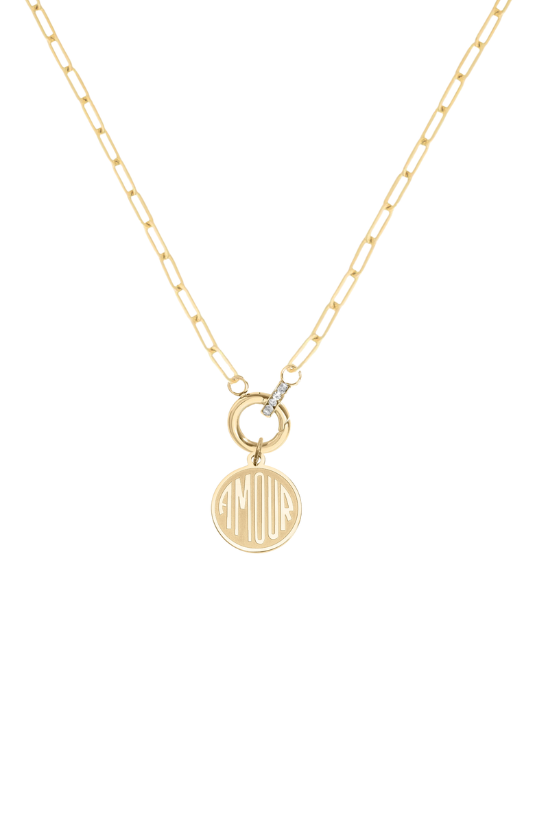 CUFFED BY NANO amour coin charm 14k gold filled necklace, Main, color, Gold