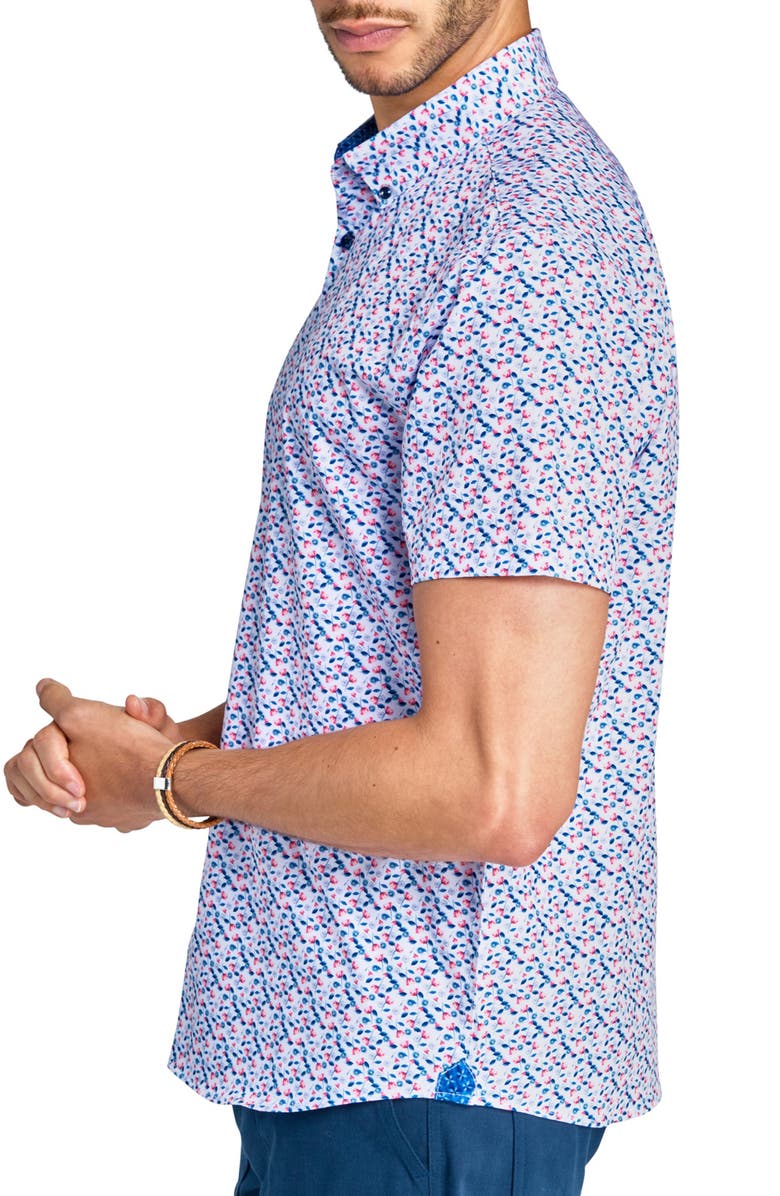 Brooklyn Brigade Slim Fit Mini Floral Stem Recycled 4-Way Stretch Performance Short Sleeve Shirt, Alternate, color, Multi