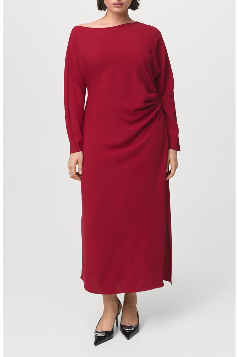 Side Ruched Long Sleeve Dress, Main, color, RED