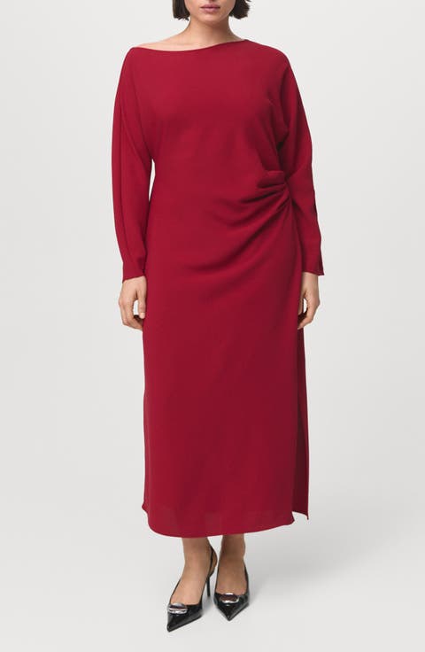 Side Ruched Long Sleeve Dress (Regular & Plus)