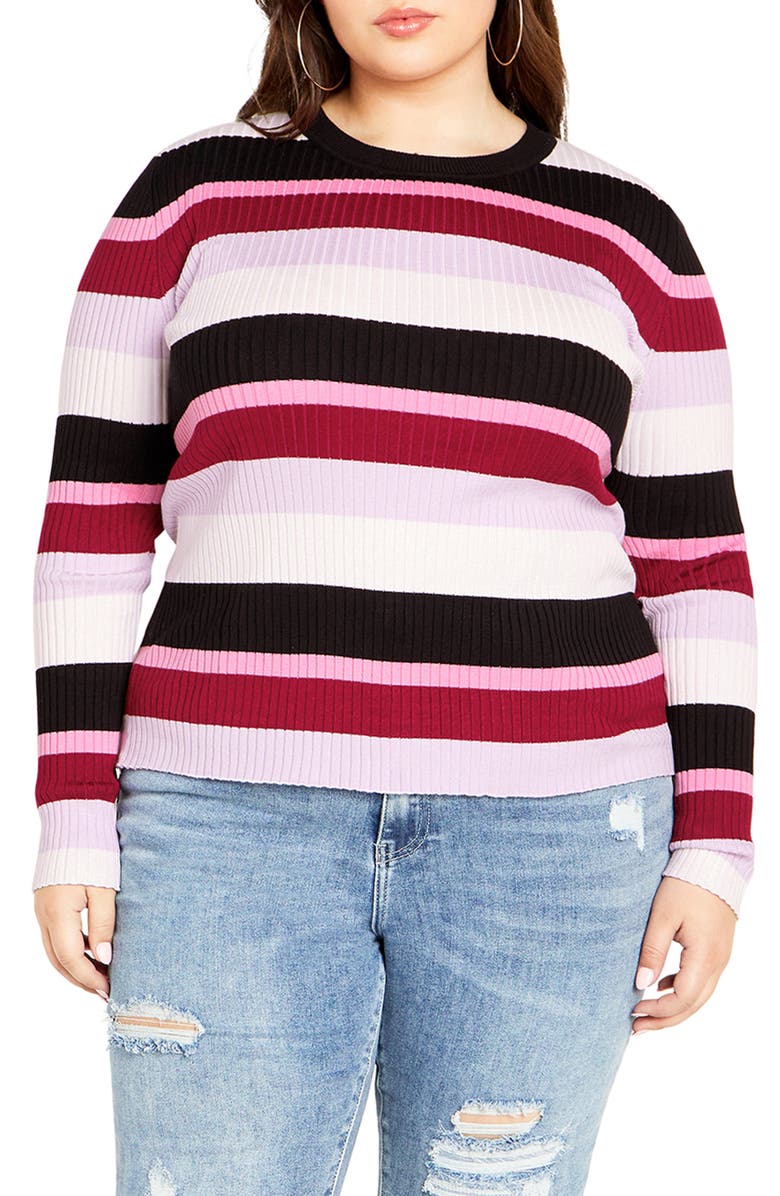 City Chic '70s Stripe Rib Sweater, Main, color, 