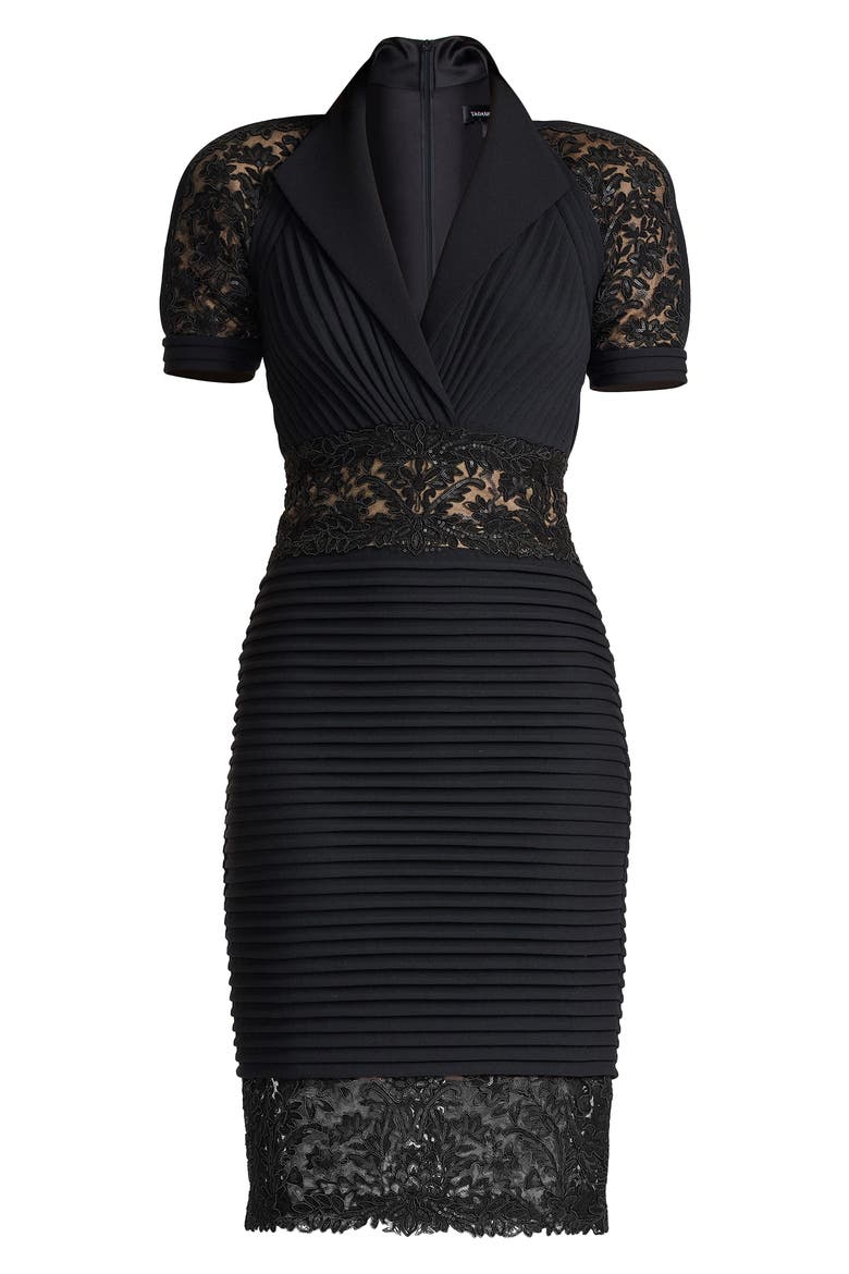 Pintuck Lace Cocktail Dress, Alternate, color, BLACK/ BEIGE
