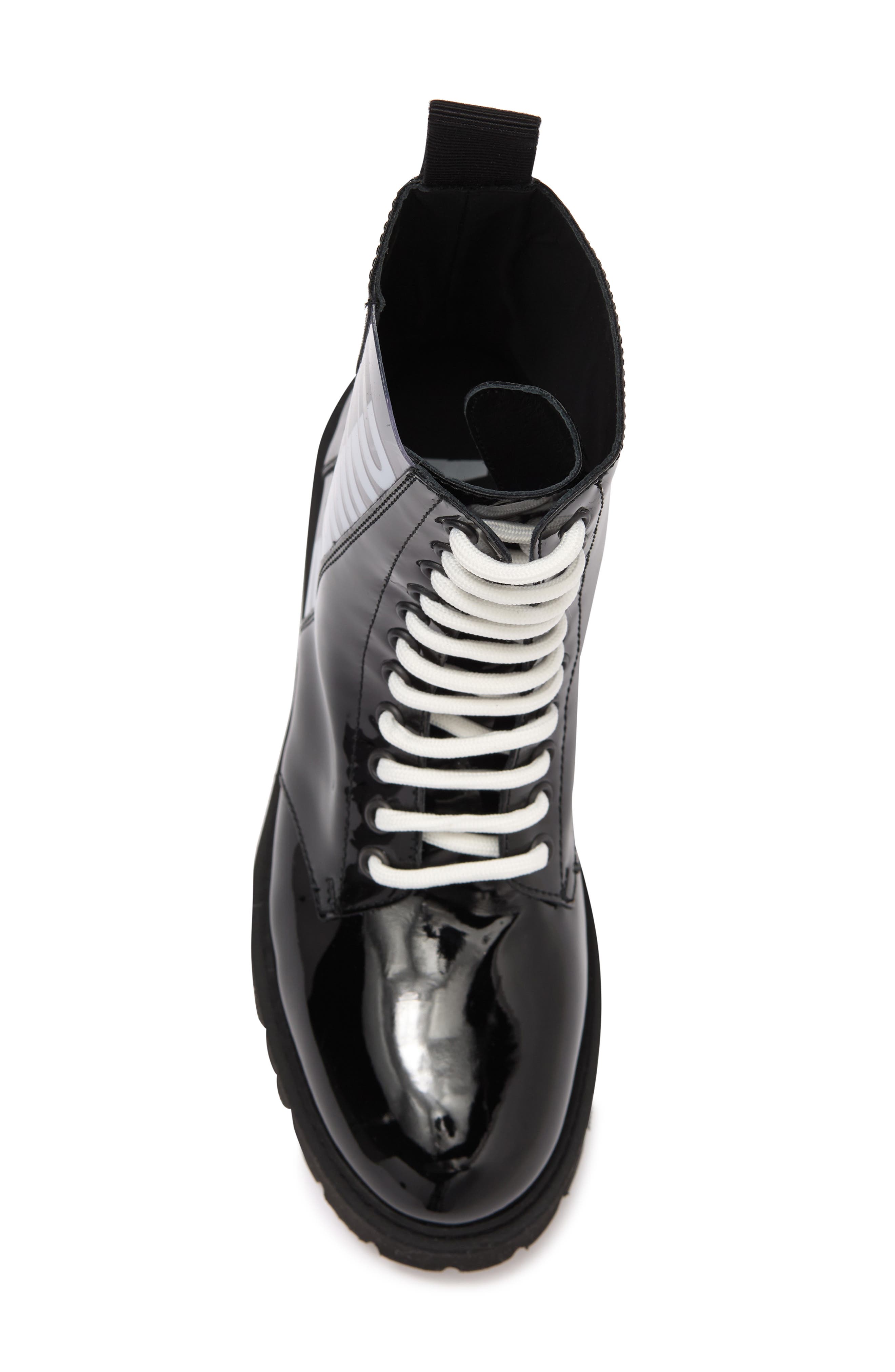 Moschino Logo Patent Combat Boot, Alternate, color, 