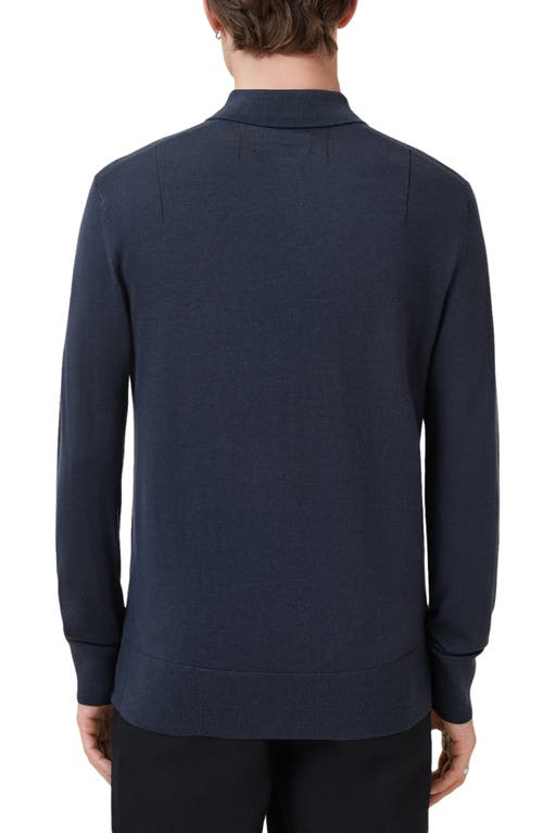 Allsaints Mode Regular Fit Merino Wool Long Sleeve Polo Sweater In Blue
