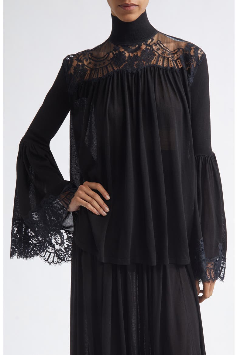 Valiant Lace Trim Turtleneck Sweater, Main, color, BLACK