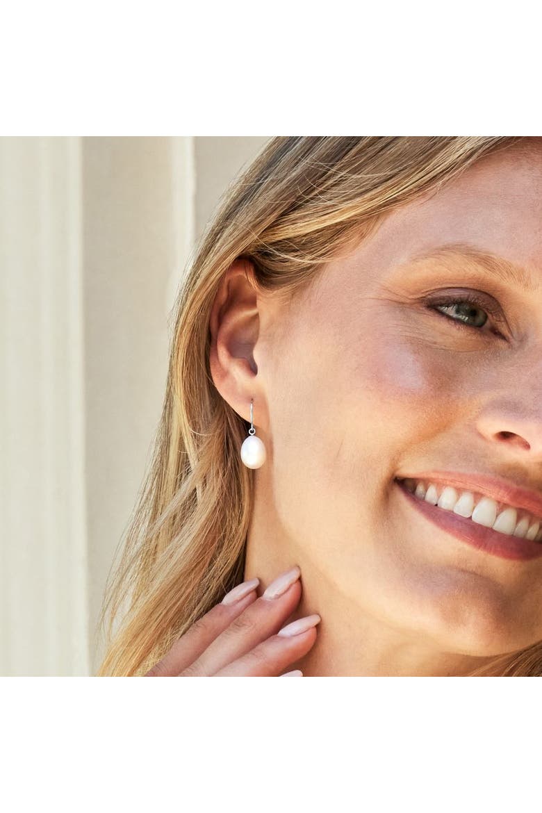 14K Gold Drop - Shape Freshwater Pearl Iris Earrings, Alternate, color, White Gold