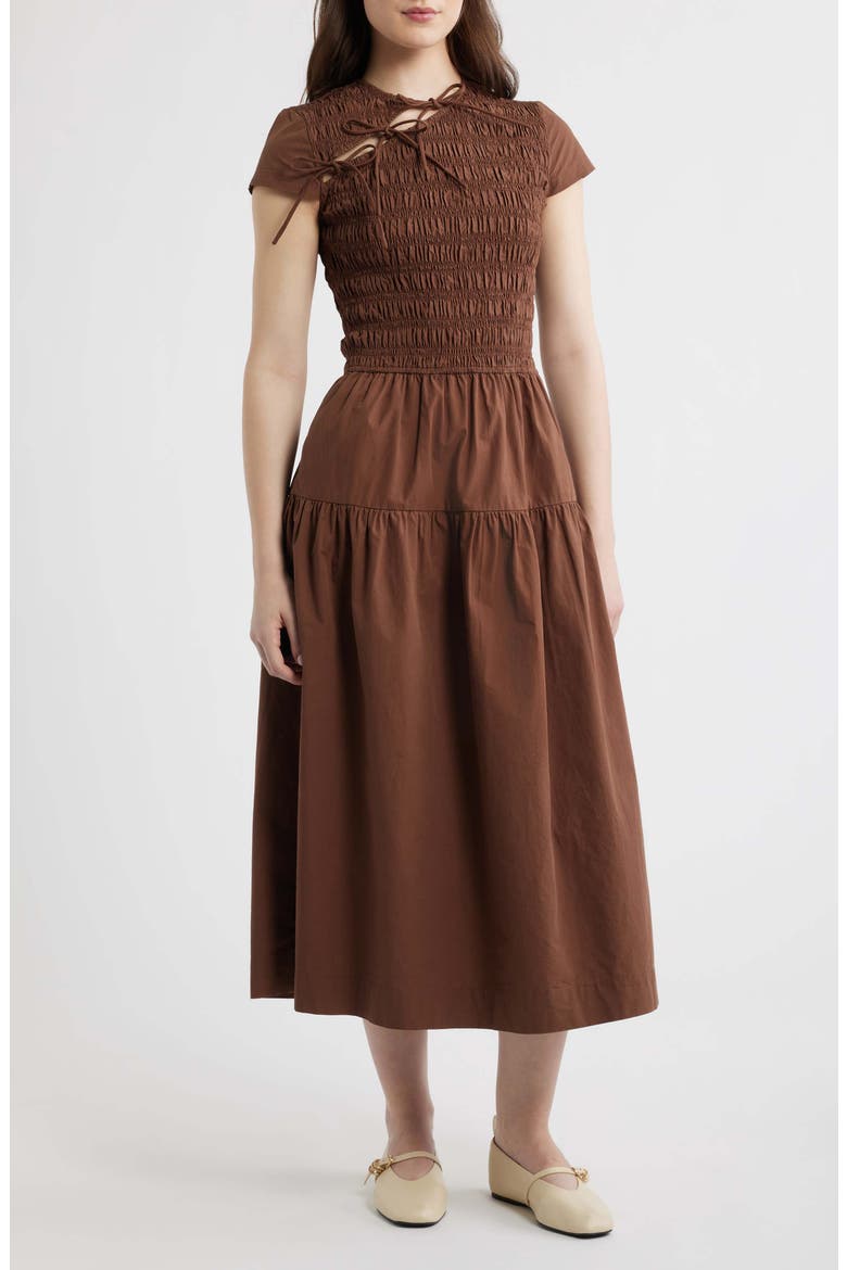 Ebba Cutout Detail Organic Cotton Dress, Main, color, CHOCOLATE