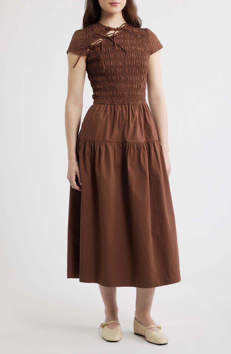 Damson Madder Ebba Cutout Detail Organic Cotton Dress, Main, color, Chocolate