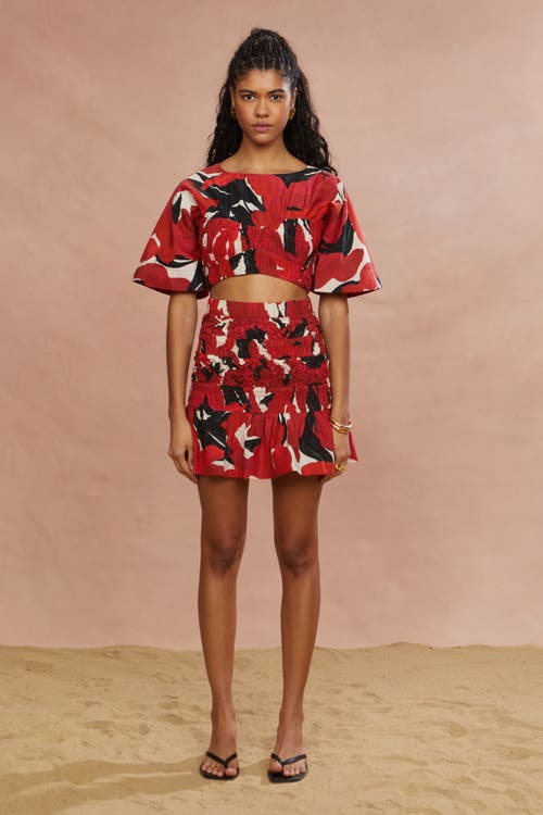 Amur Elle Smocked Crop Top In Red