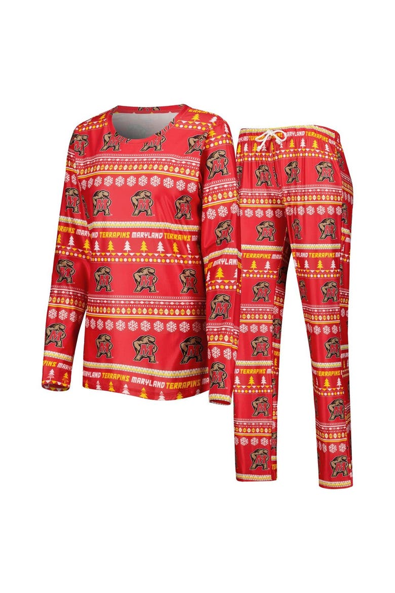 Women's Concepts Sport Red Maryland Terrapins Holiday Long Sleeve T-Shirt and Pants Sleep Set, Main, color, Red