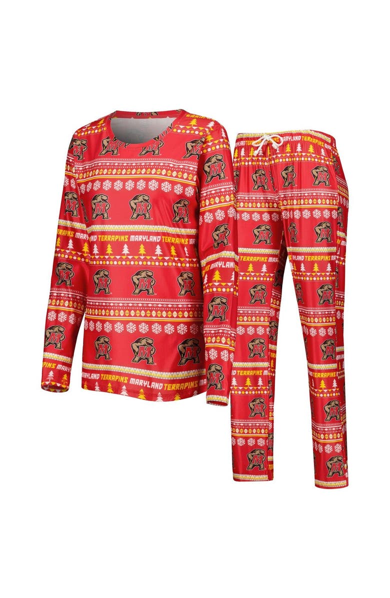 CONCEPTS SPORT Women's Concepts Sport Red Maryland Terrapins Holiday Long Sleeve T-Shirt and Pants Sleep Set, Main, color, Red