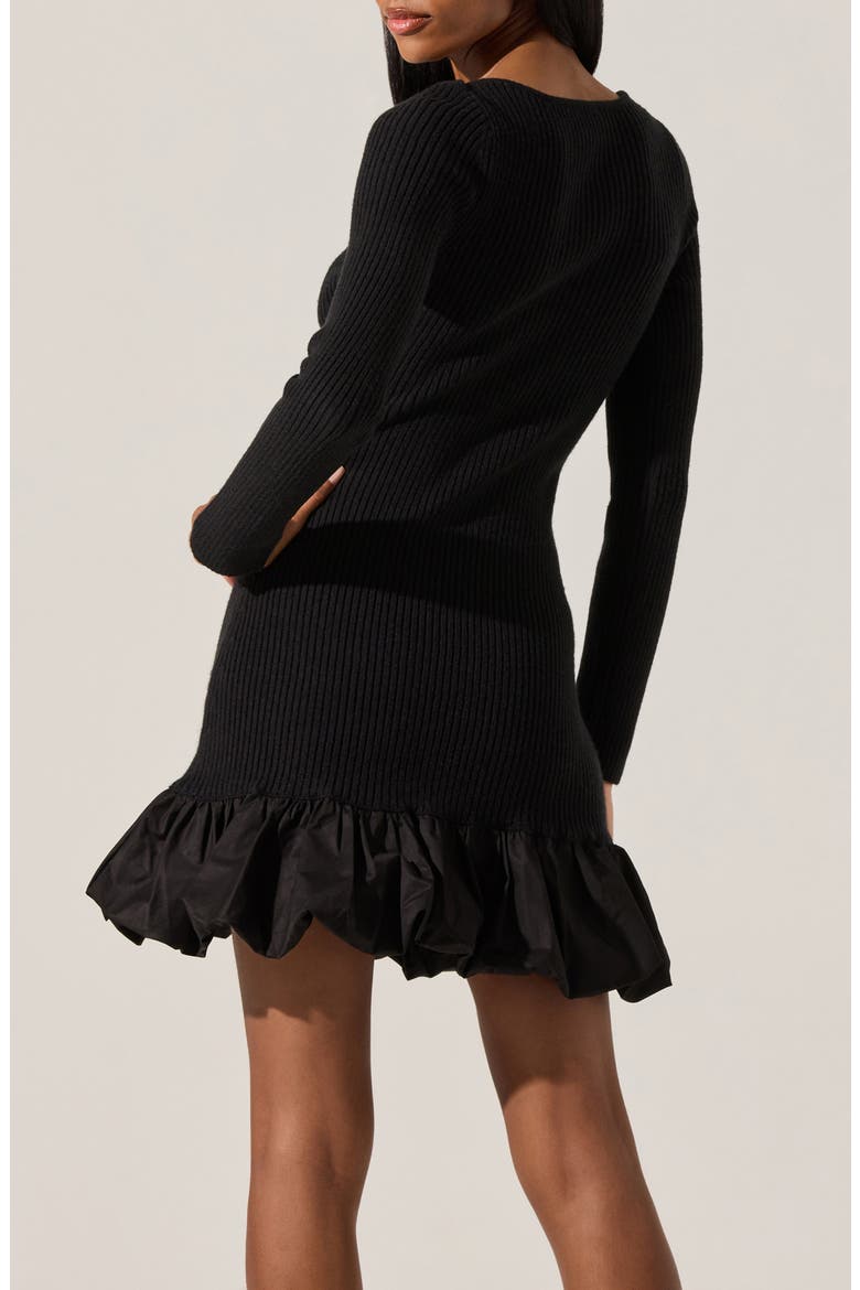 Carlene Long Sleeve Mixed Media Bubble Hem Minidress, Alternate, color, BLACK