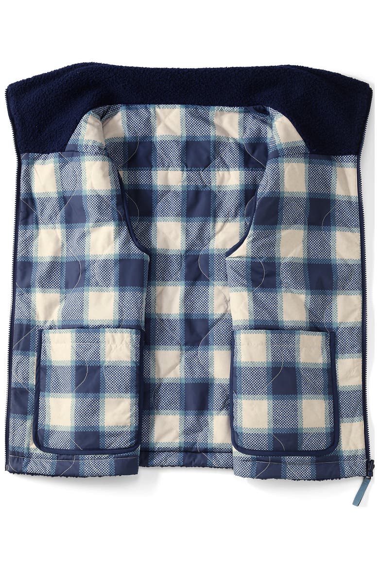 High Pile Fleece Reversible Mixed Media Vest, Alternate, color, Navy/Navy Check