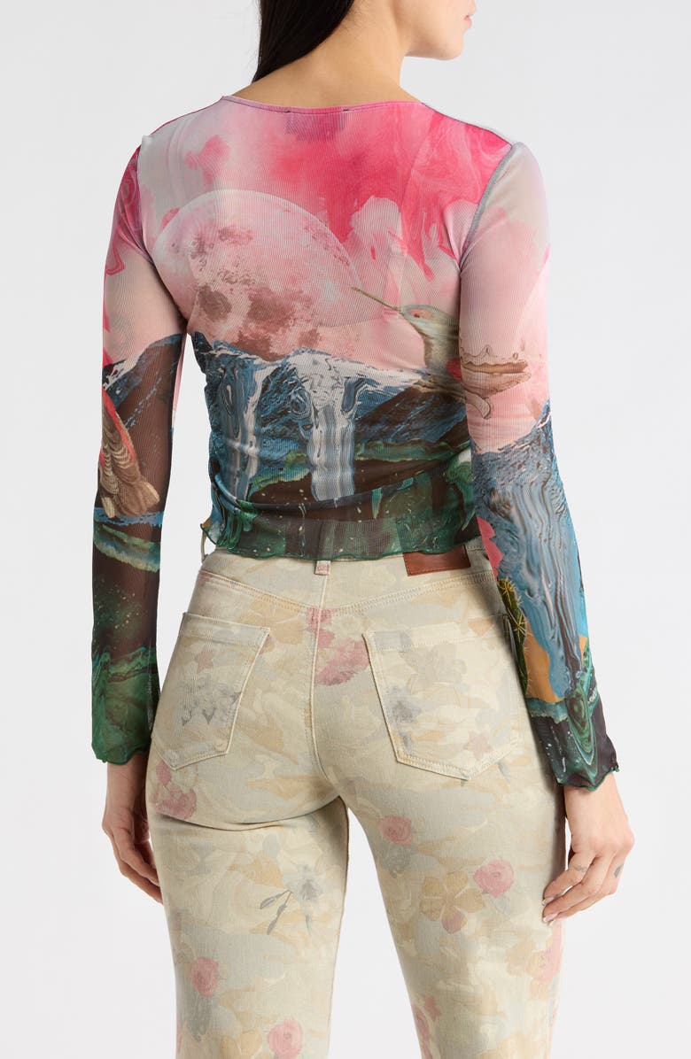 Desigual Print Mesh T-Shirt, Alternate, color, Fuchsia