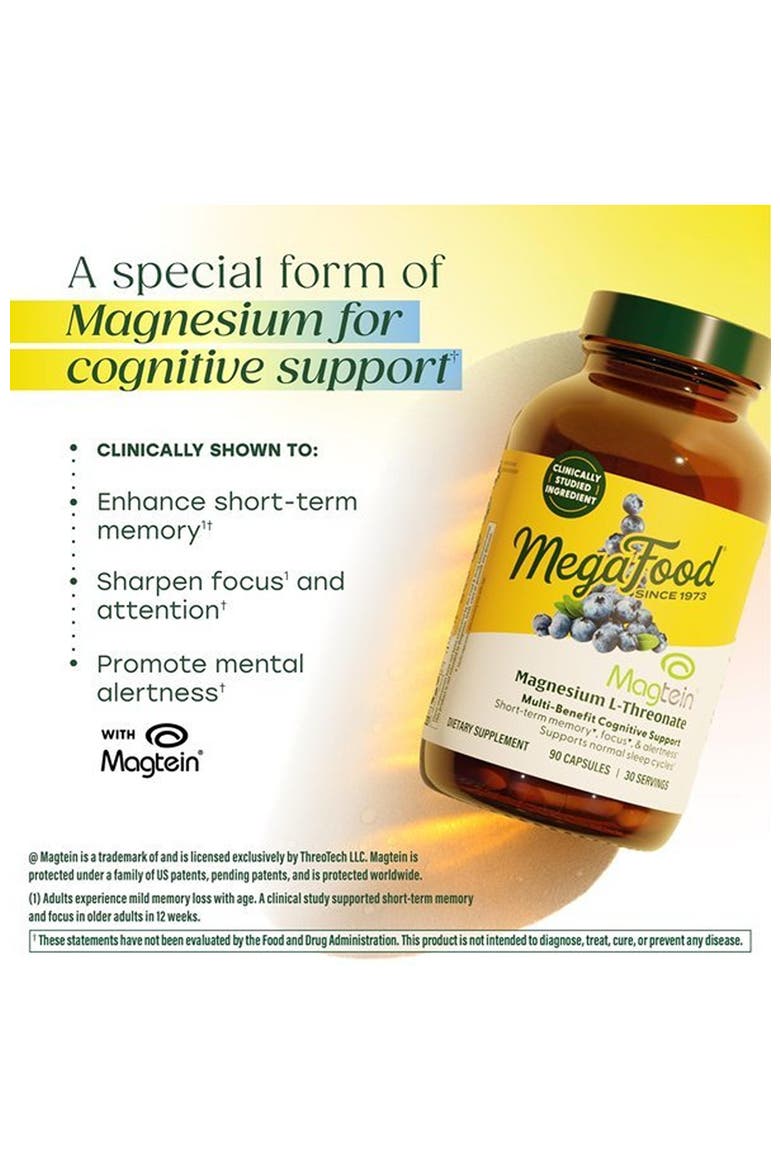 Magnesium L-Threonate, Clinically Studied Magtein, Cognitive Support, Vegan, 90 Capsules, Alternate, color, None
