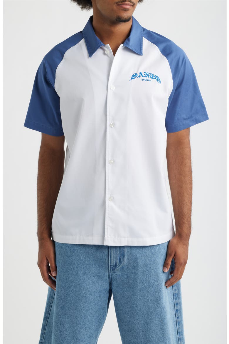 888 Raglan Short Sleeve Cotton Button-Up Shirt, Main, color, WHITE