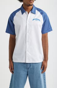 SANTO STUDIO 888 Raglan Short Sleeve Cotton Button-Up Shirt