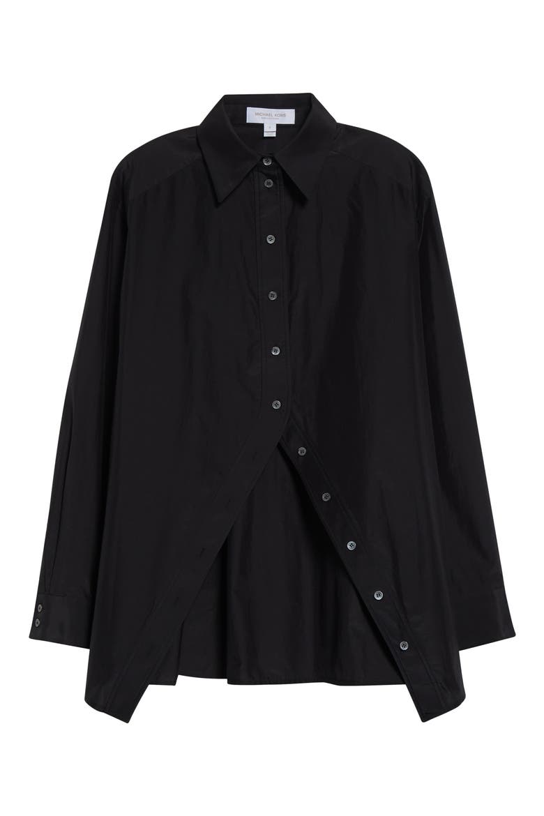 Silk Blend Cutaway Button-Up Shirt, Alternate, color, BLACK