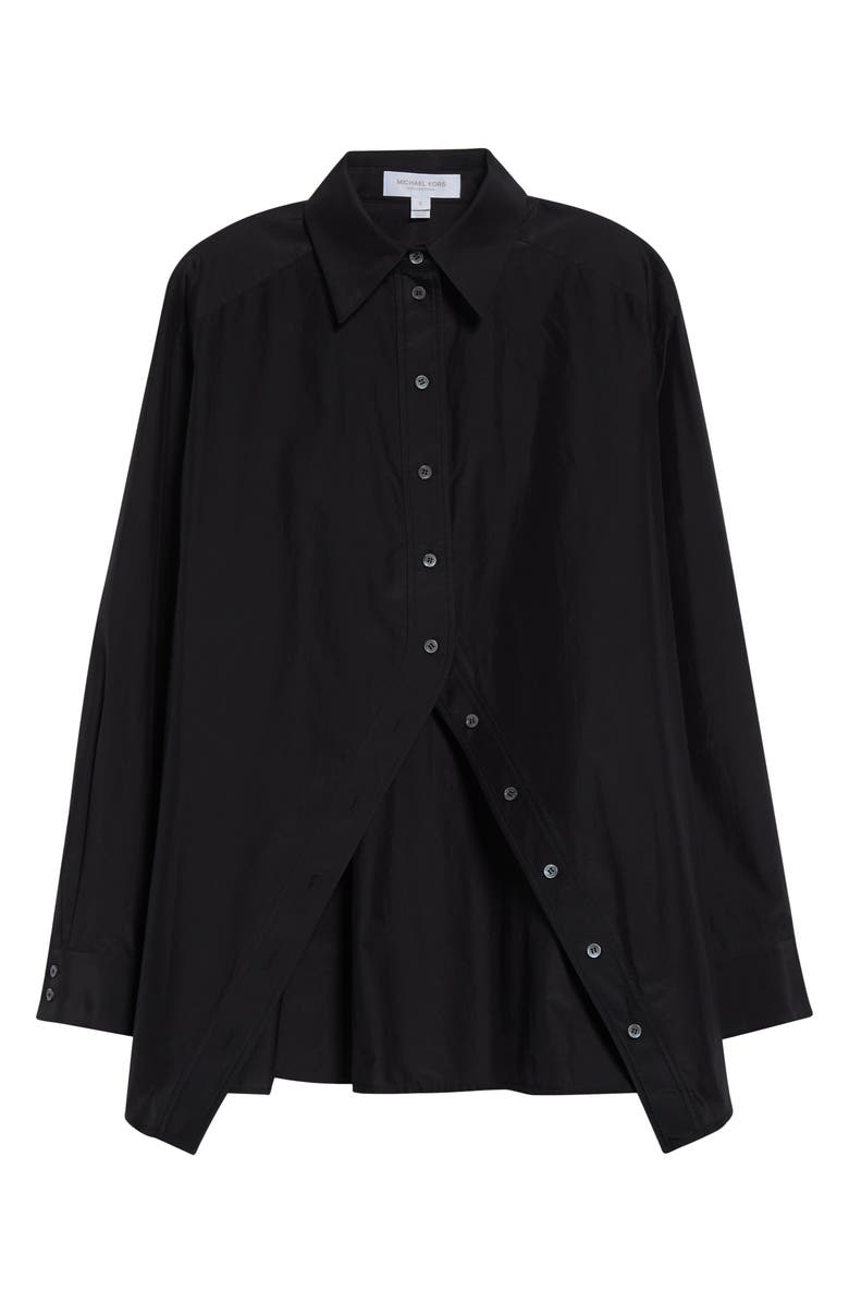 Michael Kors Collection Silk Blend Cutaway Button-Up Shirt, Alternate, color, Black