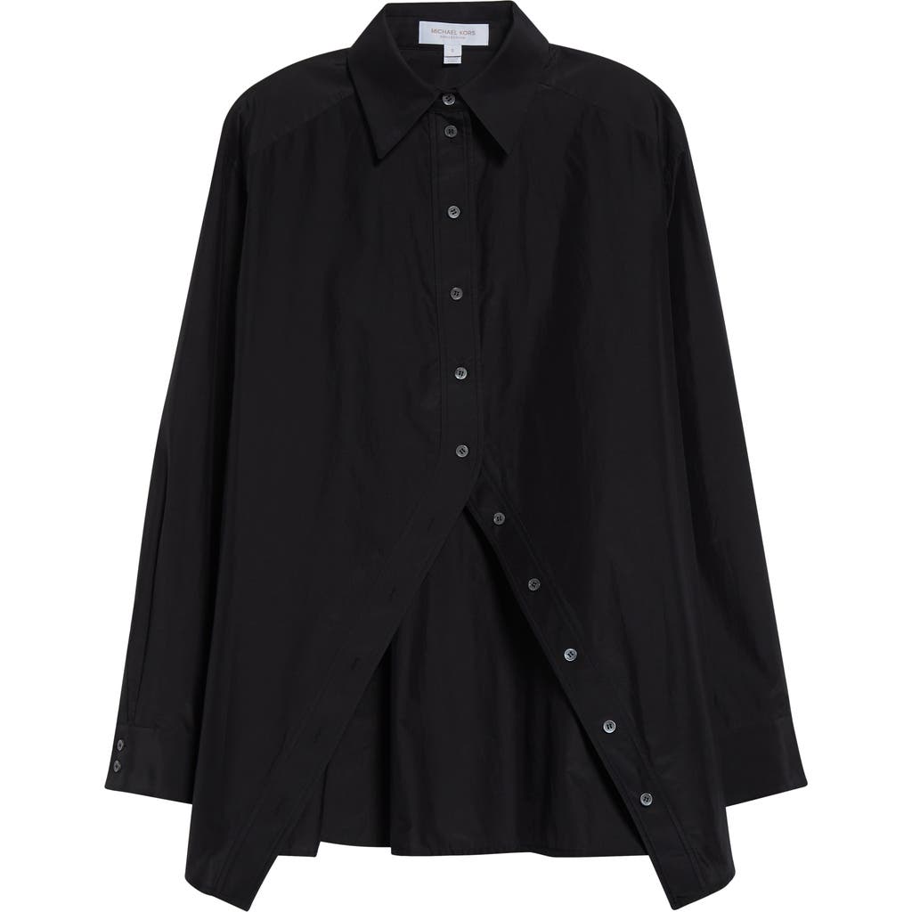 Michael Kors Collection Portrait Collar Taffeta Shirt In Black