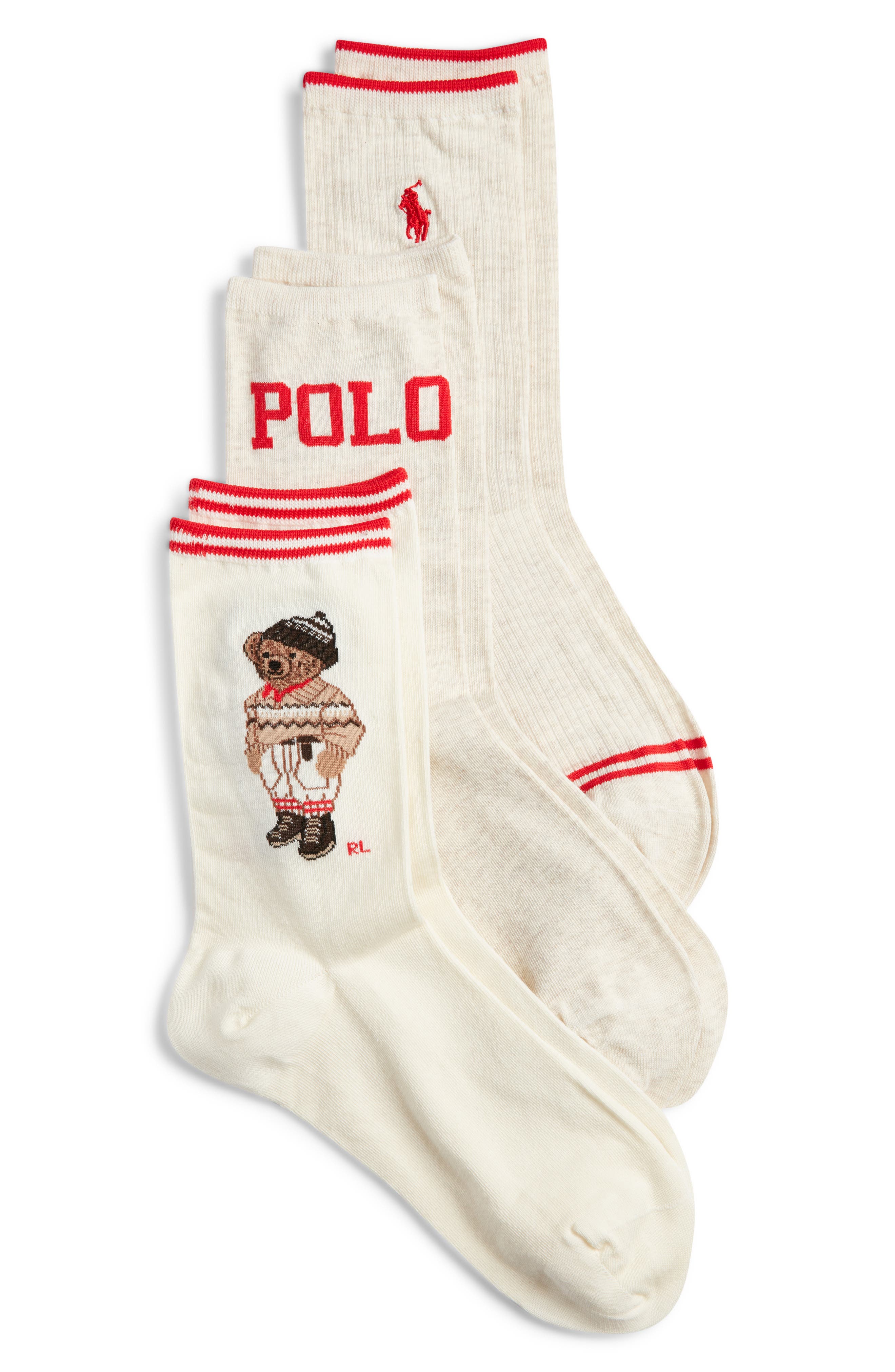 Polo Ralph Lauren Colorado Bear Assorted 3-pack Cotton Blend Crew Socks In Neutral
