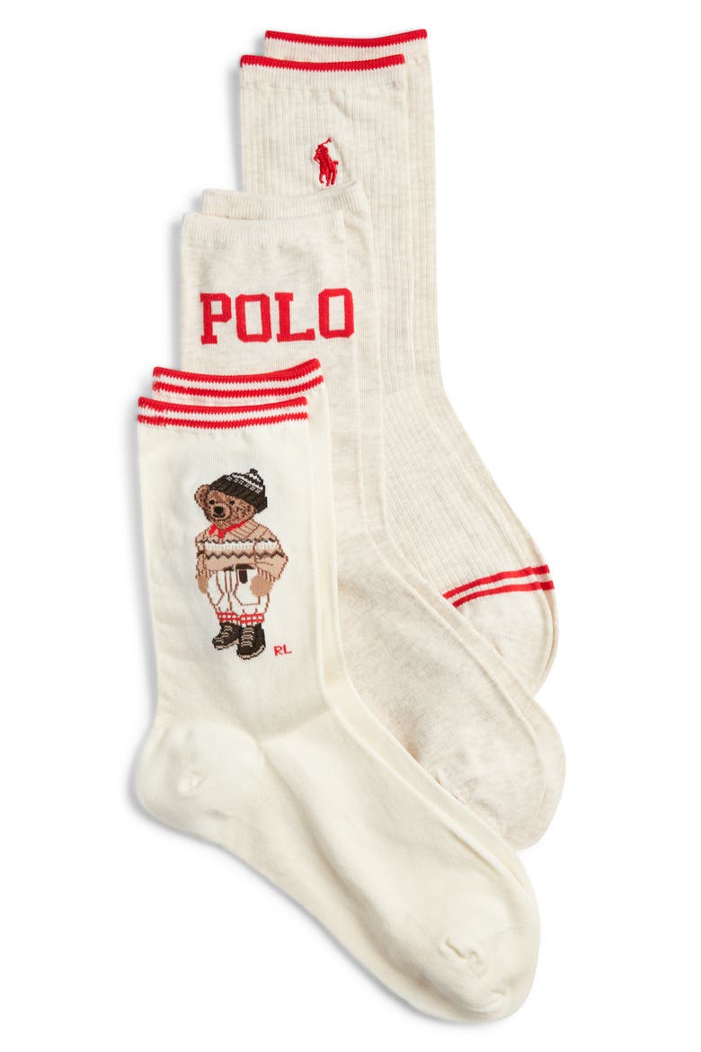 Colorado Bear Assorted 3-Pack Cotton Blend Crew Socks, Main, color, OATMEAL