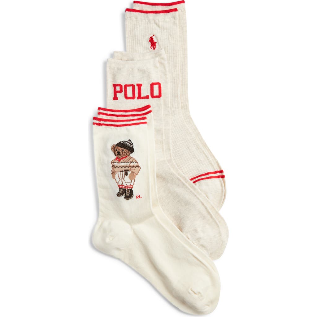 Polo Ralph Lauren Colorado Bear Assorted 3-pack Cotton Blend Crew Socks In Neutral