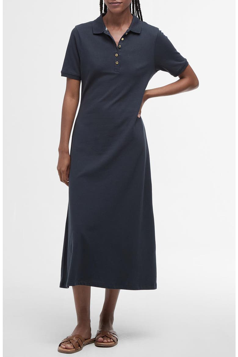Celeste Stretch Cotton Piqué Polo Midi Dress, Main, color, NAVY
