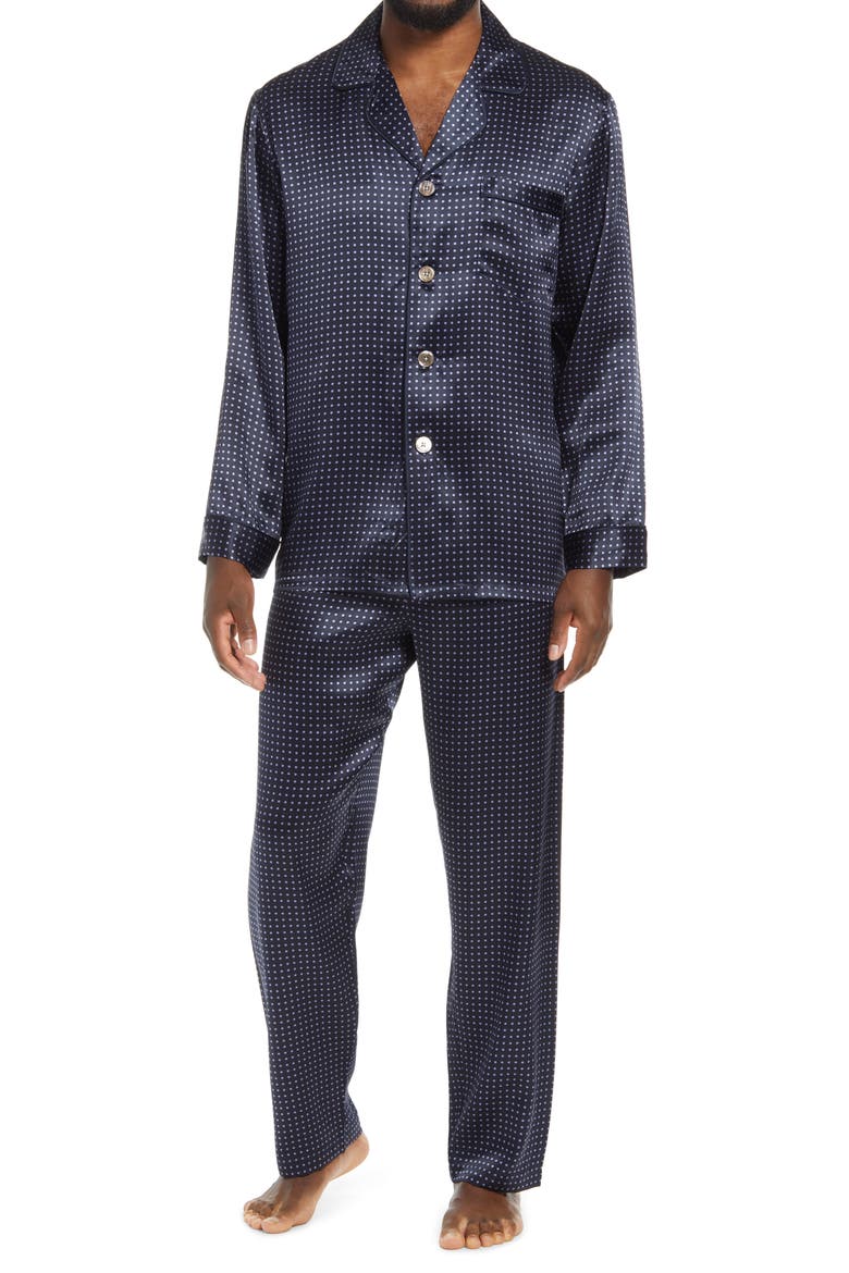 Dot Silk Pajamas, Main, color, NAVY DOT