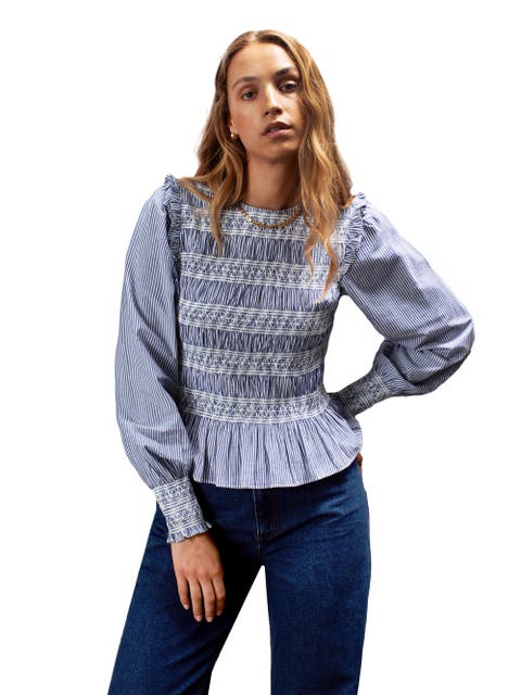 Stripe Shirred Blouse