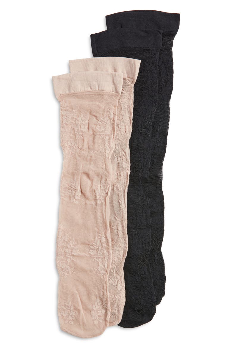 Lacelike Assorted 2-Pack Sheer Crew Socks, Main, color, COSMETIC/ BLACK