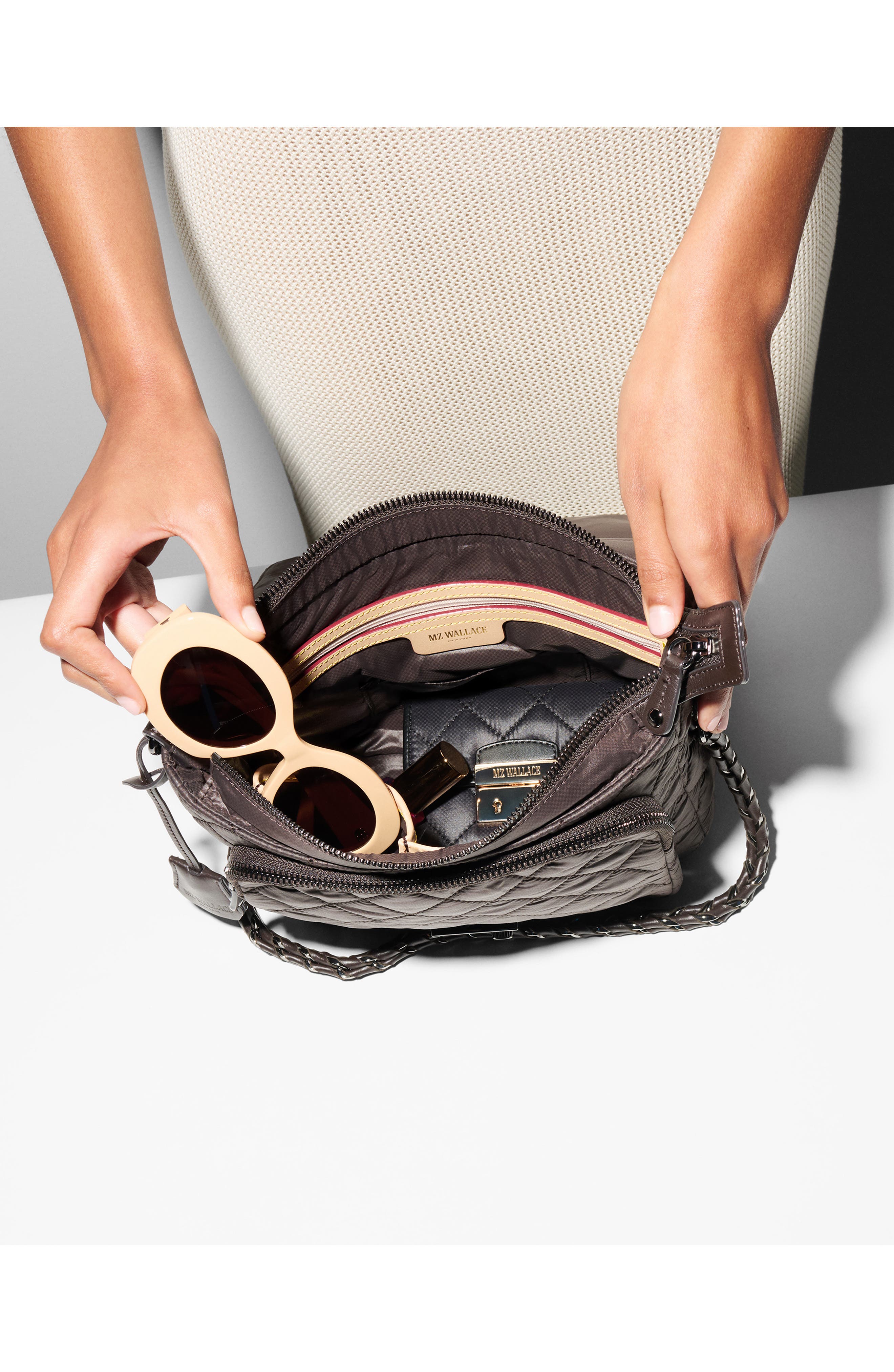 MZ Wallace Medium Crosby Lock Quilted Nylon Crossbody Bag, Alternate, color, Espresso