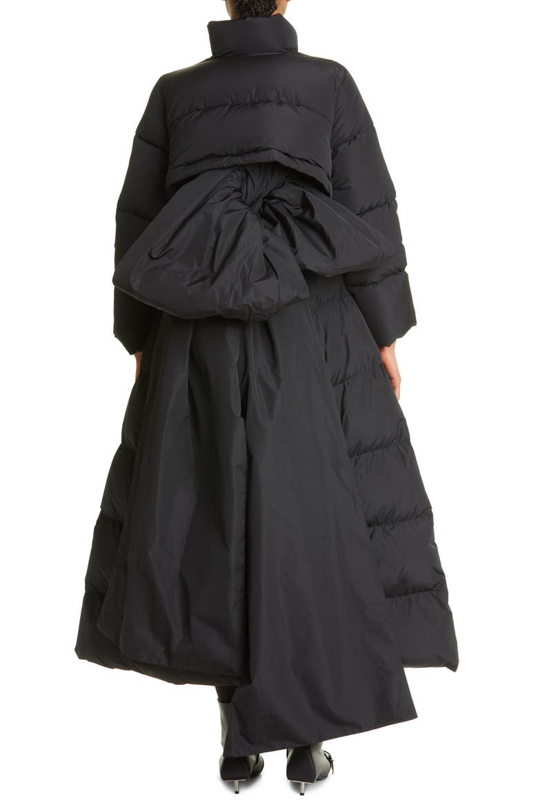 Maxi Bow A-Line Puffer Coat, Alternate, color, BLACK