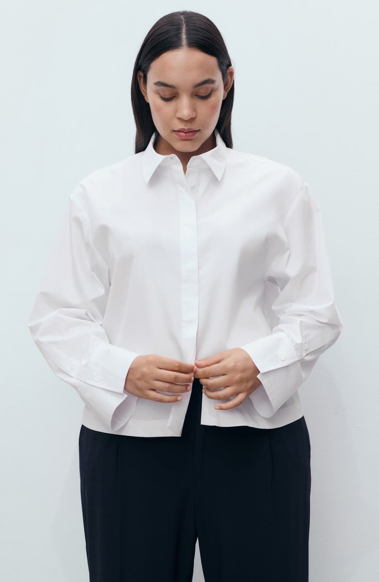 MANGO Poplin Crop Button-Up Shirt, Alternate, color, Off White