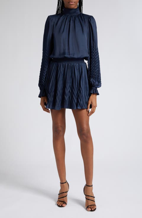 Sawyer Metallic Pleat Long Sleeve Minidress