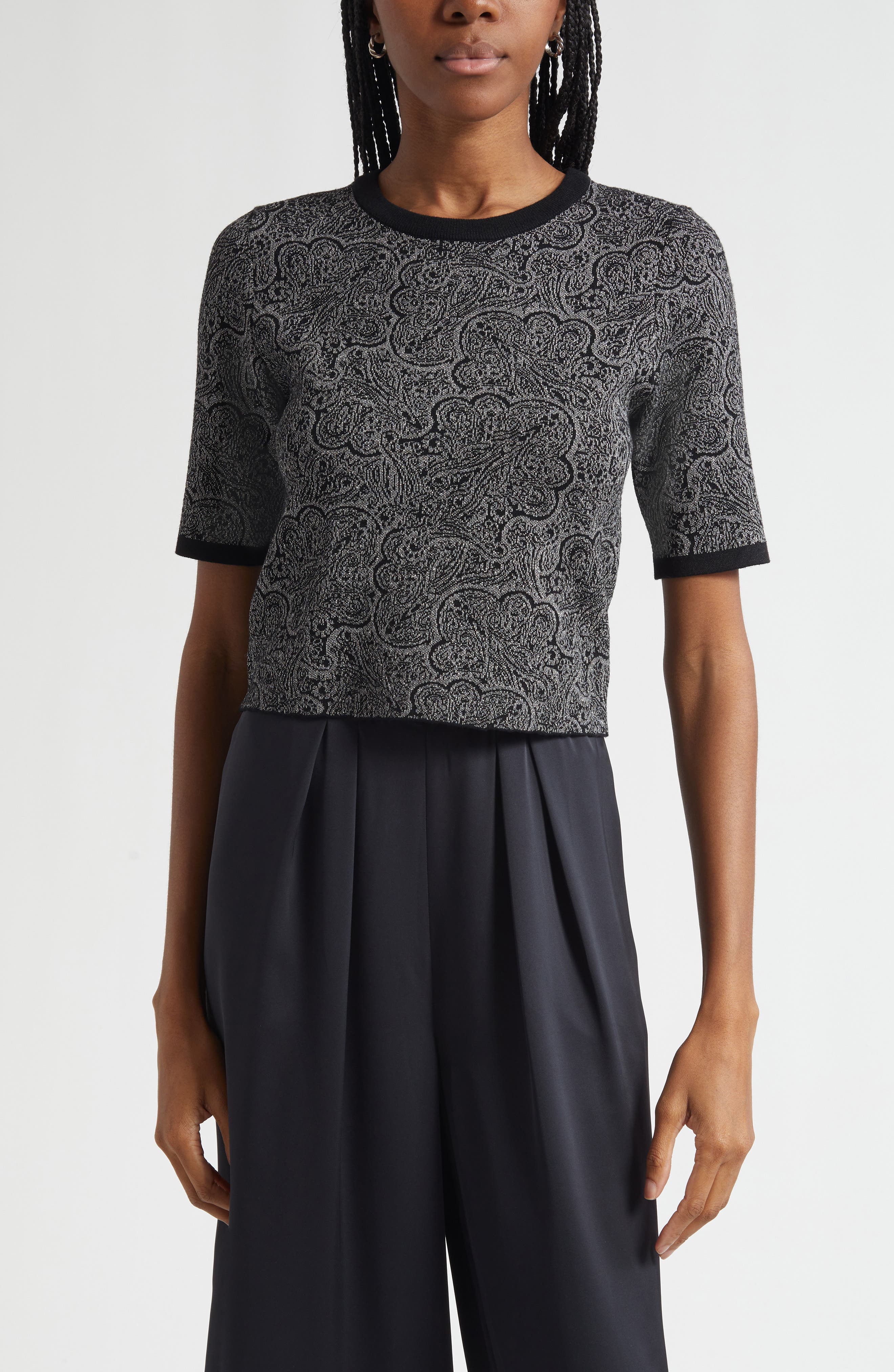 Rosaline Jacquard Short Sleeve Knit Top